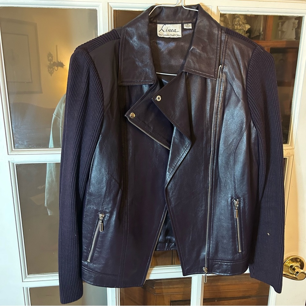 Linea by Louis Dell'Olio Leather Jacket with Knit Sleeves